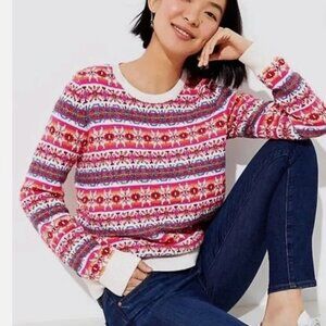 LOFT Pink Fair Isle Sweater MEDIUM